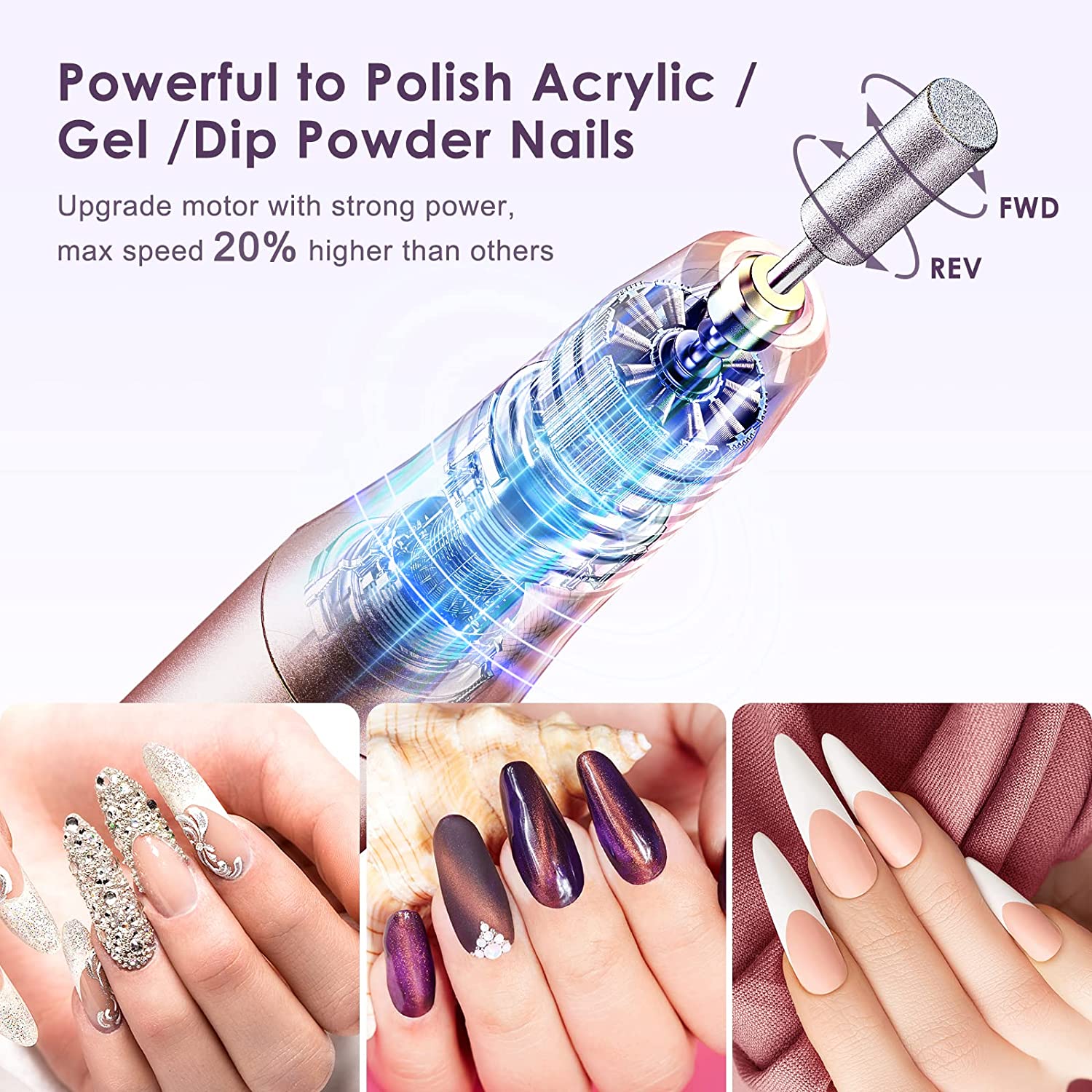 COSLUS Cordless Nail Drill Electric File: Professional for Acrylic Gel Dip Powder Nails Portable Nail Drill Machine Kit for Manicure Pedicure Nail Dremel Set with Everything Rechargeable Lightweight - Image 4